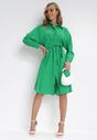 Zielona Koszulowa Sukienka Trapezowa z Wiązaniem Renner