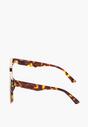 Brązowe Okulary Przeciwsłoneczne z Geometrycznymi Oprawkami ze Złotą Wstawką Pushylwi