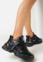 Czarne Sneakersy na Grubej Podeszwie z Bieżnikiem i Modnymi Wstawkami Evin