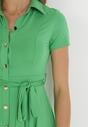 Zielona Koszulowa Sukienka Mini z Guzikami i Materiałowym Paskiem Idophira