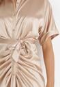 Beżowa Koszulowa Sukienka z Wiązanym Paskiem Kathana