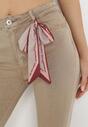 Beżowe Spodnie Skinny z Wysokim Stanem i Kokardką przy Pasie Diorene