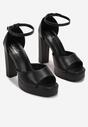 Czarne Sandały z Otwartym Noskiem na Słupku i Platformie Alephone
