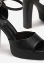 Czarne Sandały z Otwartym Noskiem na Słupku i Platformie Alephone