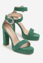 Zielone Sandały z Imitacji Zamszu na Słupku i Platformie Agnendia
