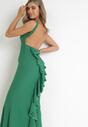 Zielona Sukienka z Ozdobną Falbanką i Odkrytymi Plecami Naressa