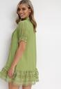 Zielona Koszulowa Sukienka Mini z Koronką i Perłowymi Guzikami Isira