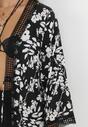 Czarna Wiskozowa Narzutka Sukienka Maxi ze Ściągaczem w Pasie i Koronkowymi Wstawkami Navie