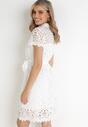 Biała Koszulowa Sukienka z Koronkowej Tkaniny z Materiałowym Paskiem Noraly