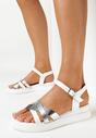 Białe Płaskie Sandały z Metalicznymi Paskami i Sprzączką Tayven