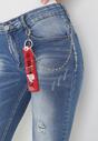 Granatowe Jeansy Skinny z Łańcuchem i Przetarciami Sildei