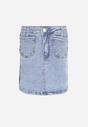 Niebieska Jeansowa Spódnica z Perełkami na Wsuwanych Kieszeniach Demimka