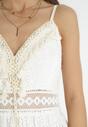 Biała Haftowana Sukienka Maxi na Ramiączkach z Muszelkami przy Dekolcie Sonendal