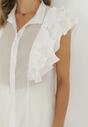 Biała Koszulowa Bluzka z Plisowaną Falbaną na Ramionach Shyllita