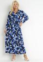 Granatowa Rozkloszowana Sukienka Maxi w Fantazyjny Print Blanis