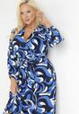 Granatowa Rozkloszowana Sukienka Maxi w Fantazyjny Print Blanis