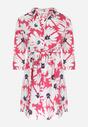 Fuksjowo-Biała Koszulowa Sukienka w Kwiaty z Wiązanym Paskiem Laritasia