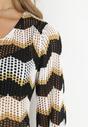 Czarno-Biała Ażurowa Tunika Narzutka w Paski z Wiązaniem na Plecach Nicolita
