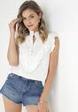 Biała Bluzka z Falbankami bez Rękawów z Lnem Jessam