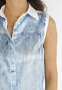 Jasnoniebieska Satynowa Koszula Bez Rękawów Imitująca Jeans Sirhe