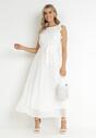 Biała Plisowana Sukienka Maxi z Falbankami Avalie