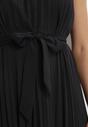 Czarna Plisowana Sukienka Midi z Rozkloszowanym Dołem i Materiałowym Paskiem Katinka