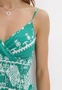 Zielona Sukienka z Wiskozy w Ornamentalny Wzór z Gumką w Talii  Hirata