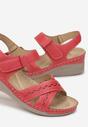 Czerwone Sandały na Niskim Koturnie z Paskami na Rzep Emrina