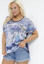 Granatowy T-shirt z Krótkimi Rękawami Typu Nietoperz i Cyrkoniami Felicita