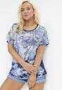 Granatowy T-shirt z Krótkimi Rękawami Typu Nietoperz i Cyrkoniami Felicita