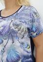 Granatowy T-shirt z Krótkimi Rękawami Typu Nietoperz i Cyrkoniami Felicita