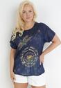 Granatowy T-shirt z Nadrukiem z Cyrkonii Anatisa
