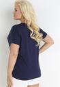 Granatowy T-shirt z Nadrukiem z Cyrkonii Anatisa