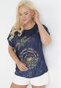 Granatowy T-shirt z Nadrukiem z Cyrkonii Anatisa