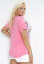 Fuksjowy T-shirt Ozdobiony Cyrkoniami i Nadrukiem w Kwiaty Mollin