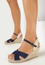 Niebieskie Sandały na Plecionym Koturnie Weritta