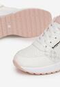 Biało-Różowe Sneakersy na Koturnie z Metalicznymi Wstawkami i Perforacją Aneminn