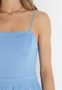 Niebieska Sukienka Maxi na Ramiączkach z Rozcięciem na Dole i Kwadratowym Dekoltem Jacklyn