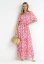 Różowa Sukienka Maxi o Fasonie Hiszpanki z Gumką w Talii z Wiskozy Trerene