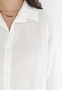 Biały Komplet z Plisowanej Tkaniny Koszula z Guzikami i Spodnie z Gumką w Pasie Yilia