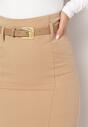 Ciemnobeżowa Ołówkowa Spódnica z Jeansu z Paskiem ze Sprzączką Fernilla