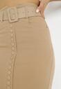 Ciemnobeżowa Ołówkowa Spódnica Midi Jeansowa z Guzikami Rilma