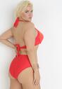 Czerwone Dwuczęściowe Bikini z Wiązaniem na Szyi i Ozdobnym Łańcuchem Tadavi