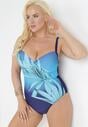 Niebieski Jednoczęściowy Strój Kąpielowy z Nadrukiem z Cyrkoniami Gordonia