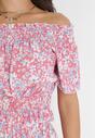 Różowy 2-Częściowy Bawełniany Komplet z Bluzką i Spódnicą w Kwiatowy Print Figda