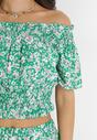 Zielony 2-Częściowy Bawełniany Komplet z Bluzką i Spódnicą w Kwiatowy Print Figda