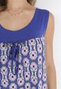 Granatowo-Niebieska Trapezowa Sukienka Midi z Ozdobnymi Koralikami Roswitha