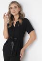Czarna Koszula z Ozdobnym Wiązaniem w Talii z Wiskozy Sarenitte