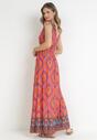 Pomarańczowa Rozkloszowana Sukienka Maxi z Gumką w Pasie z Wiskozy Yasuri