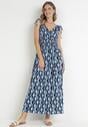 Niebieska Wiskozowa Sukienka Maxi z Cienkimi Gumkami w Talii i Ściąganymi Ramionami Anelyse